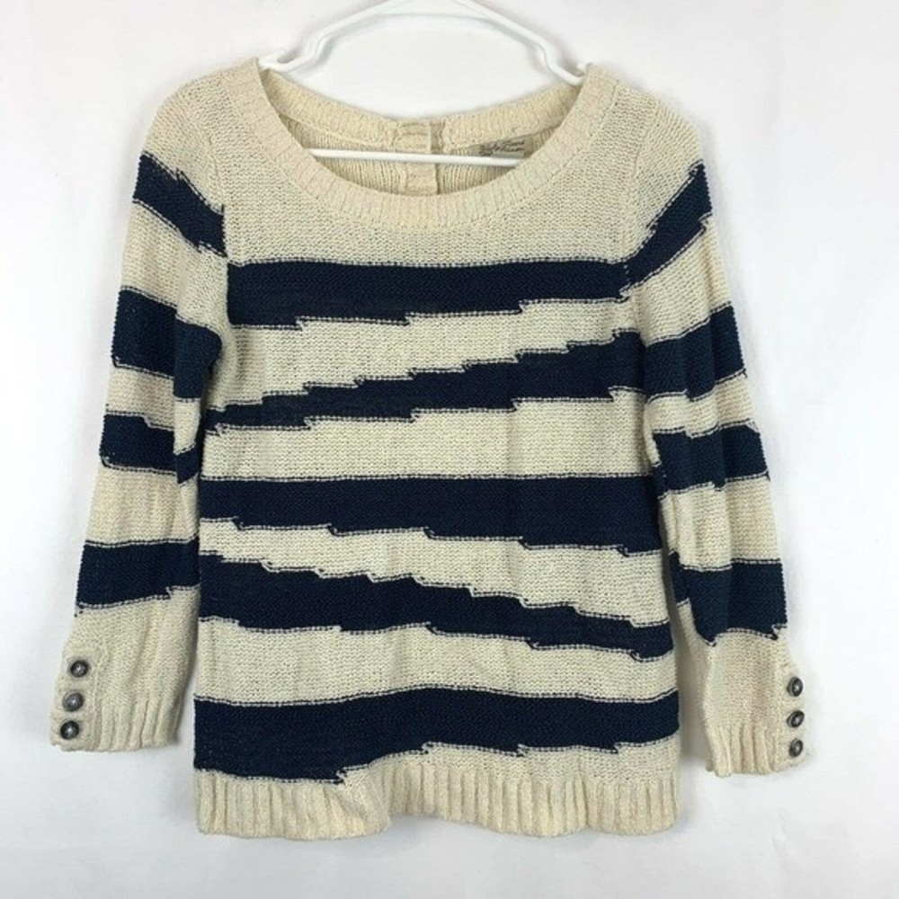 lucky brand striped knit 3/4 sleeve pullover sweater small